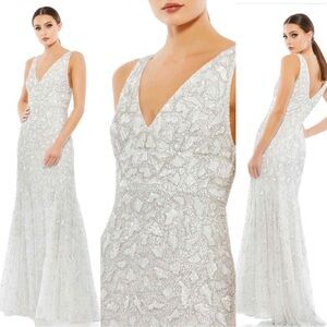 Mac Duggal White Sequin Wedding Dress
